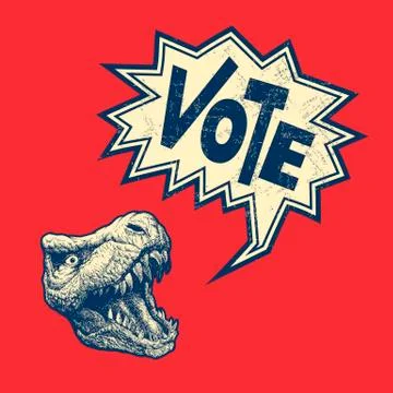 Vote Poster with T-rex head. Stock Illustration