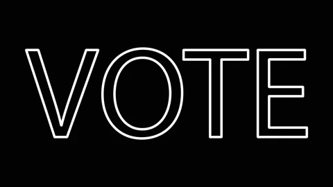 Vote sign outlined in white and flashing on a black background Stock Footage 139045844