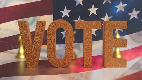 The vote text and chess on usa flag  image 3d rendering.. Stock Illustration