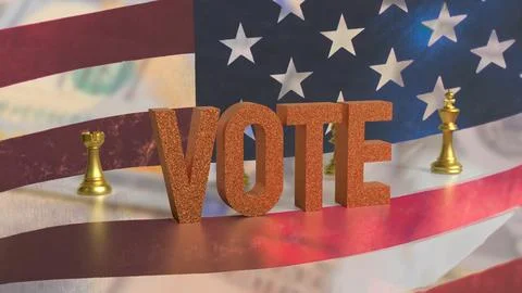 The vote text and chess on usa flag  image 3d rendering.. Stock Illustration