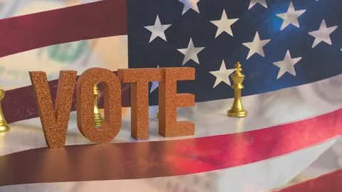 The vote text and chess on usa flag  image 3d rendering.. Stock Illustration
