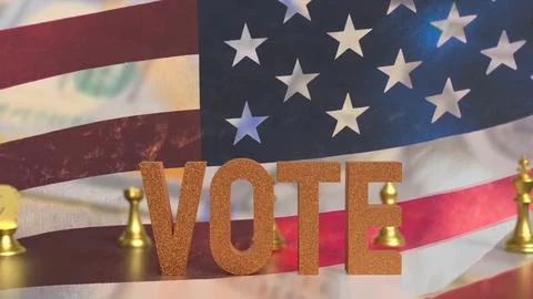The vote text and chess on usa flag  image 3d rendering.. Stock Illustration