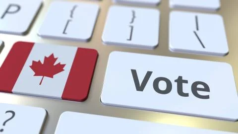 VOTE text and flag of Canada on the buttons on the computer keyboard. Election Stockillustratie