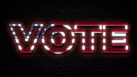 Vote text on black brick background, red and white stripes color, elections Video stock 136415933
