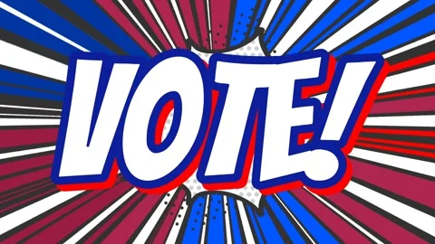 VOTE - Text effect animation with retro cartoon blue, red and white background. 스톡 동영상 265592309