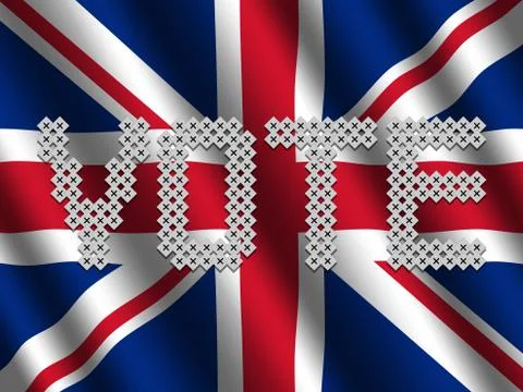 Vote text of votes on rippled British flag illustration Stock Illustration
