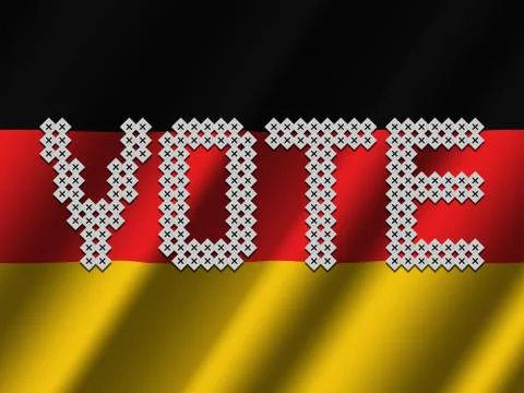 Vote text of votes on rippled German flag illustration Stock Illustration