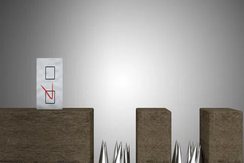 Vote trying to pass obstacles from spikes demonstrating Vote by mail problem Stock-Illustration
