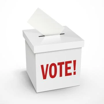 Vote word on the 3d white voting box Stock Illustration