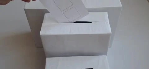 Voter Casting Ballot into Box with X Mark - Political Concept Stock Footage 332234327