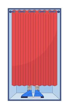 Voter casting secret ballot behind polling curtain 2D cartoon character Illustrazione stock