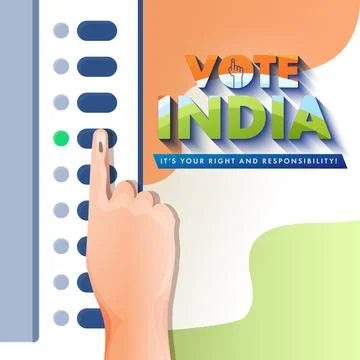 Voter Hand Pressing the Button to Cast Their Vote on Tricolor Background. A.. Stock Illustration