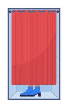 Voter inside polling booth behind curtain 2D cartoon character Illustrazione stock