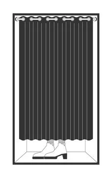 Voter inside polling booth behind curtain line art character Illustrazione stock