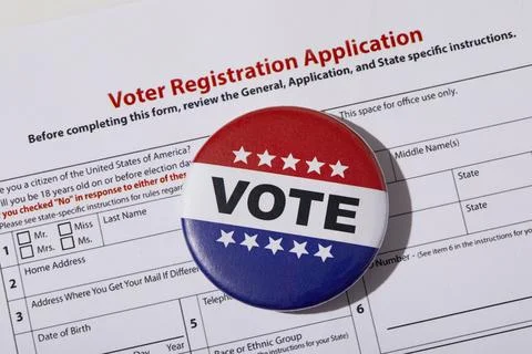 Voter registration application with Vote button Stock Photos