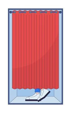 Voter standing behind voting booth curtain 2D cartoon character Illustrazione stock