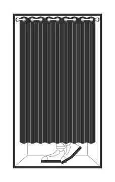 Voter standing behind voting booth curtain line art character Illustrazione stock