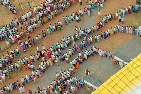 Voters standing in queue to cast vote Bombay Mumbai ; Maharashtra ; India ... Stock Photos