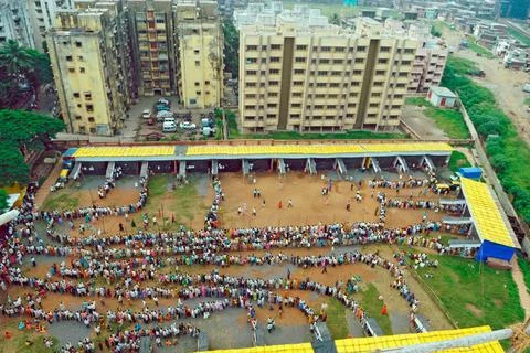 Voters standing in queue to cast vote Bombay Mumbai ; Maharashtra ; India ... Stock Photos
