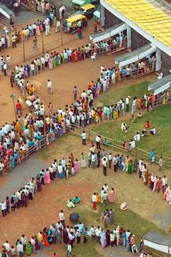 Voters standing in queue to cast vote Bombay Mumbai ; Maharashtra ; India ... Stock Photos