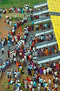 Voters standing in queue to cast vote Bombay Mumbai ; Maharashtra ; India ... Stock Photos