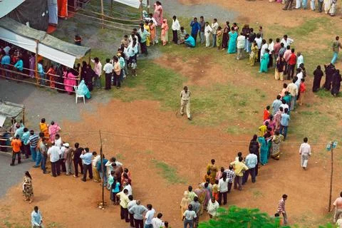 Voters standing in queue to cast vote Bombay Mumbai ; Maharashtra ; India ... Stock Photos