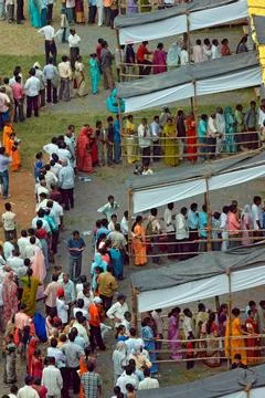 Voters standing in queue to cast vote Bombay Mumbai ; Maharashtra ; India ... Stock Photos