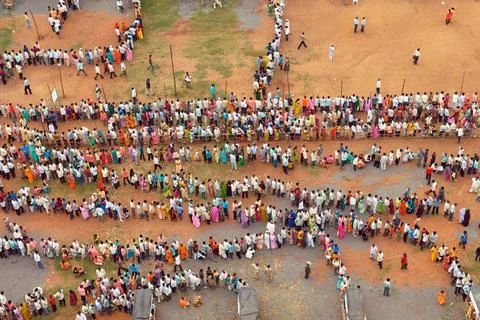 Voters standing in queue to cast vote Bombay Mumbai ; Maharashtra ; India ... Stock Photos