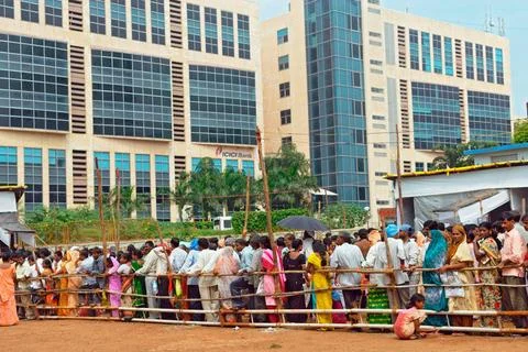 Voters standing in queue to cast vote Bombay Mumbai ; Maharashtra ; India ... Stock Photos