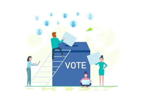 Voting and choosing. People voting at ballot box. Conceptual Modern and Trendy Stock Illustration