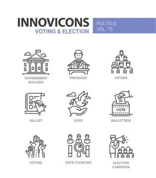 Voting and election - set of modern thin line design icons Stock Illustration