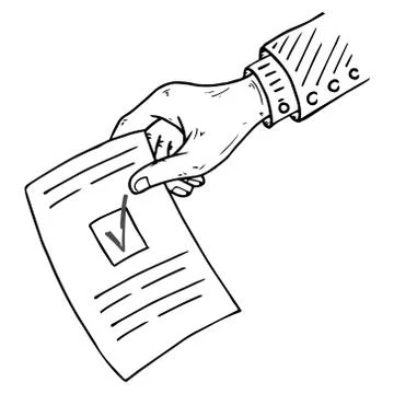 Voting ballot, form, list icon. Vector illustration of ballot paper in hand. Stock Illustration