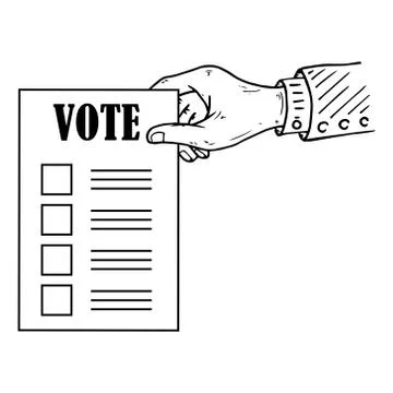 Voting ballot, form, list icon. Vector illustration of ballot paper in hand.  Stock Illustration