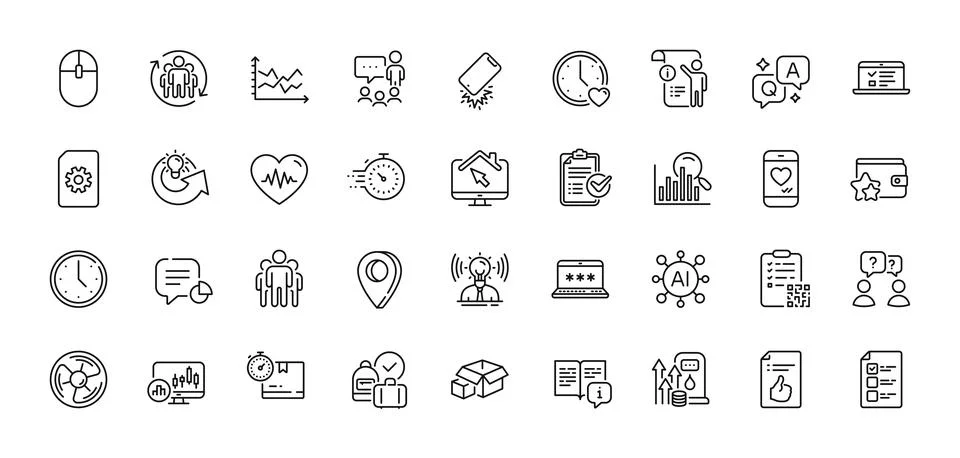Voting ballot, Qr code and Computer mouse line icons pack. For web app. Line Stock Illustration