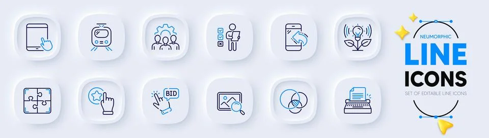 Voting ballot, Tablet pc and Rate button line icons for web app. Pictogram icon Stock Illustration
