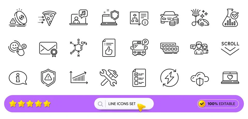 Voting ballot, Technical algorithm and Inflation line icons for web app Illustrazione stock