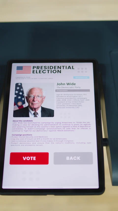 Voting booth with tablet computer with displayed information about US Stock Footage 273848358