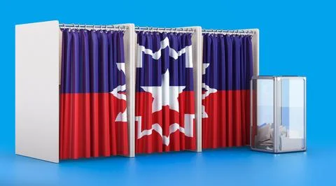 Voting booths with Juneteenth, Emancipation flag and ballot box. 3D rendering Stock Illustration