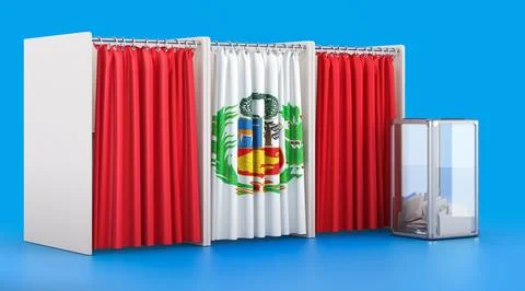 Voting booths with Peruvian flag and ballot box. Election in Peru, concept... Stock Illustration