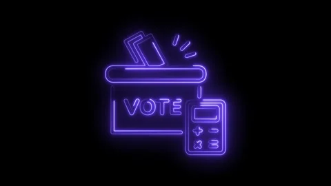 Voting box and calculator neon sign animated political election polling concept Stock Footage 330776107