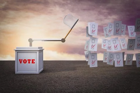 Voting box catch votes with a net demonstrating Searching for votes concept. Stock Illustration