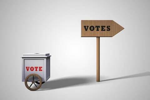 Voting box drive by a billboard in votes demonstrating Searching for votes co Stock Illustration