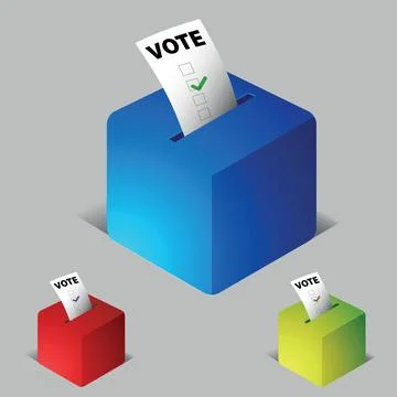 Voting box election set blue, red, green Stock Illustration