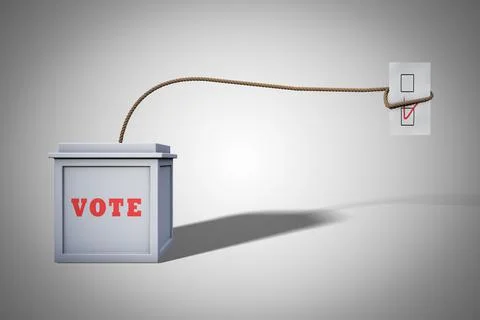 Voting box with rope gets one vote demonstrating Election fraud concept. 3D i Stock Illustration