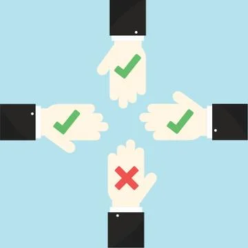 Voting concept by 4 Hands are right and wrong. Stock Illustration