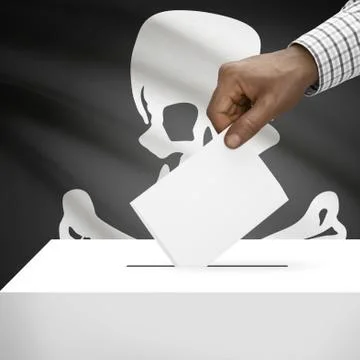 Voting concept - Ballot box with flag on background - Jolly Roger flag Stock-Illustration