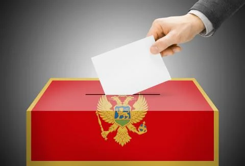 Voting concept - ballot box painted into national flag colors - montenegro Ilustración de archivo