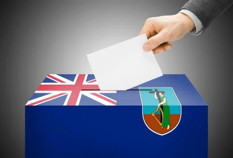 Voting concept - ballot box painted into national flag colors - montserrat Stock-Illustration