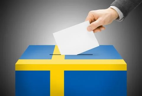Voting concept - ballot box painted into national flag colors - sweden Ilustración de archivo