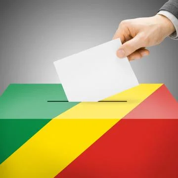 Voting concept - Ballot box painted into national flag colors - Democratic Re Ilustração Stock
